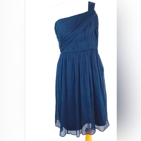 J. Crew Lucienne One Shoulder Dress Silk Navy Blue Chiffon Silk Ladies Sz 10P - Picture 2 of 8